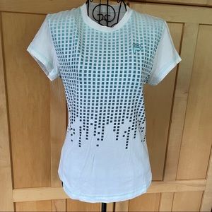 FILA Sport white with green blue square design short sleeve tee Shirt size S